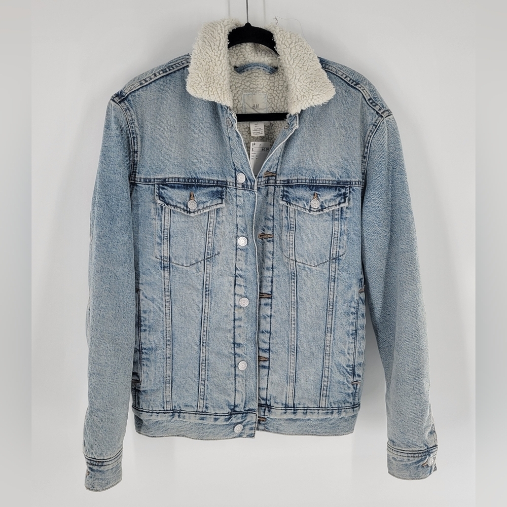 H&M Men's Denim Jacket Size‎ S Sherpa Lined New